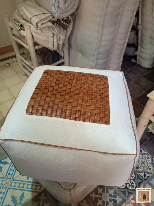 Pouf tissu et cuir